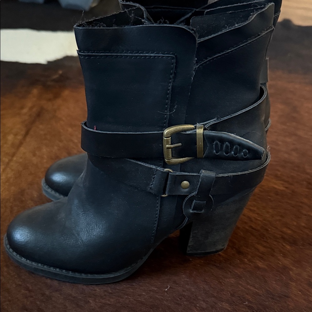 Curfew Black Ankle Boots with Buckle Detail